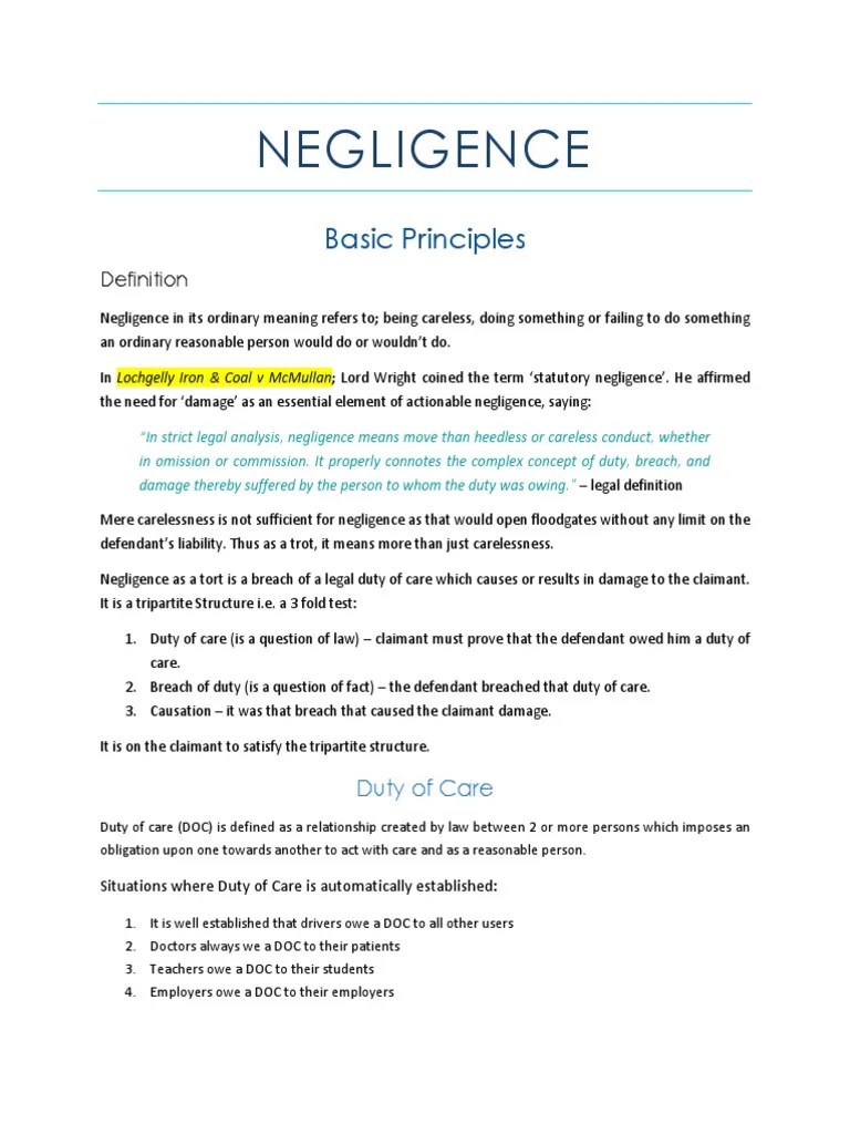 Negligence Duty Of Care Negligence