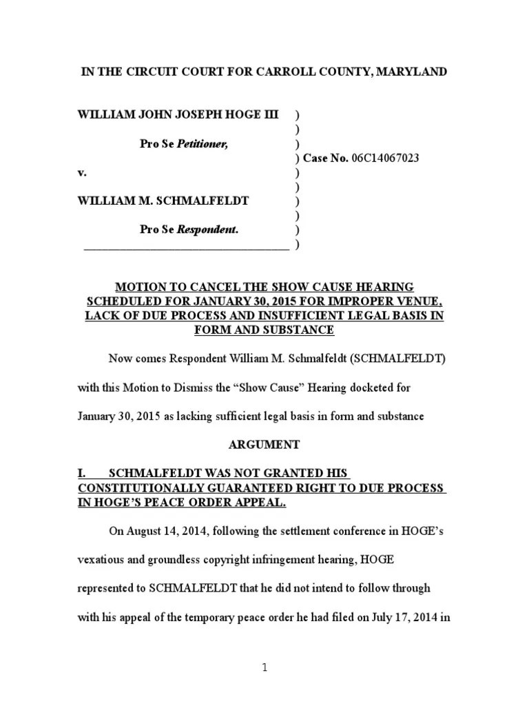 Motion to Cancel Contempt Of Court Virginia Circuit Court