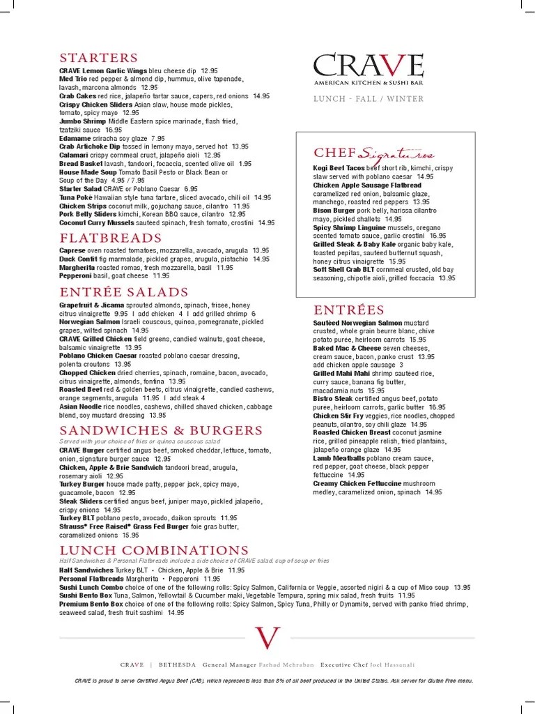 CRAVE Bethesda Lunch Menu Sushi Salad