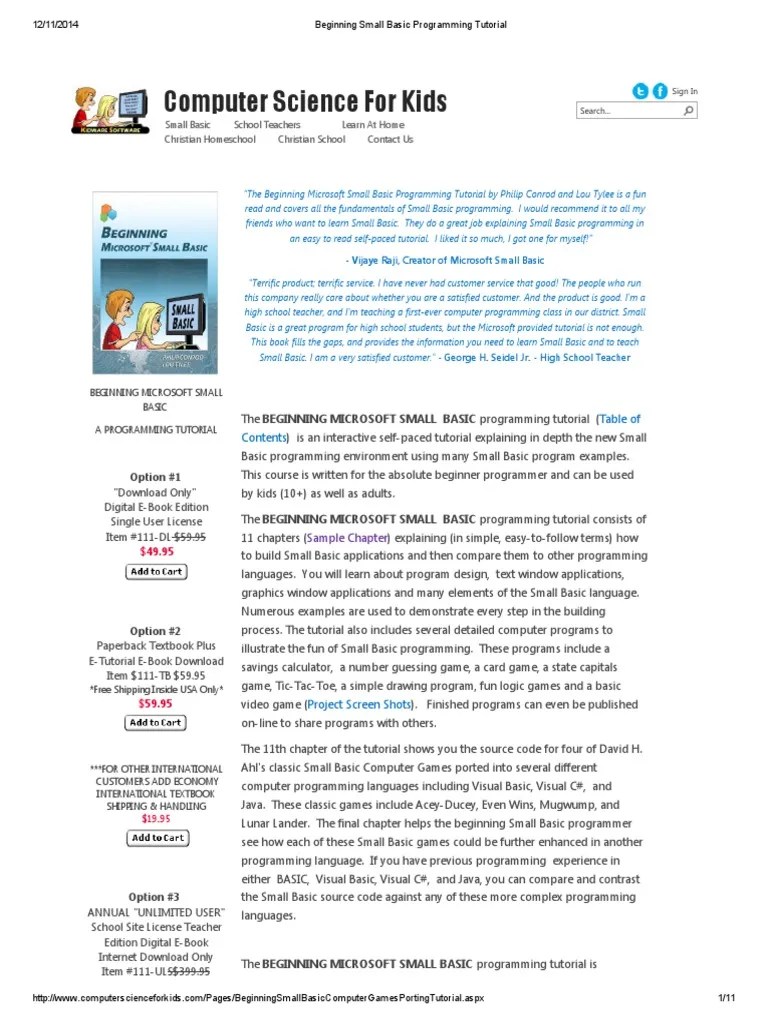 SmallBasic Beginning Small Basic Programming Tutorial Basic