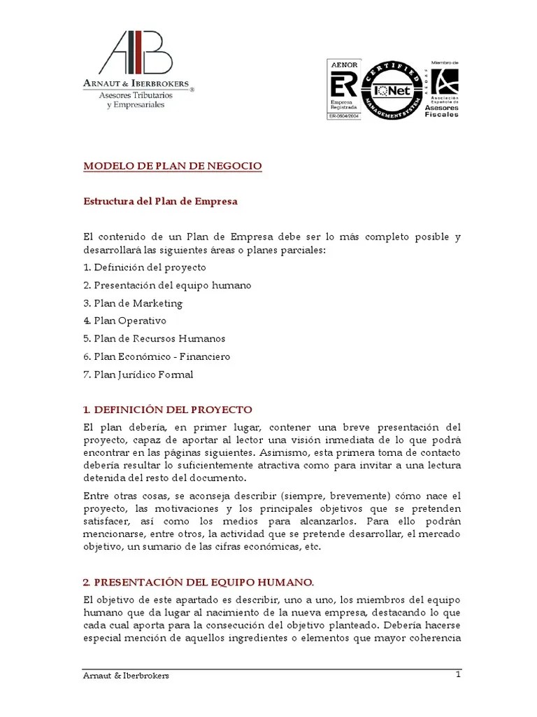 Modelo Plan de Negocio PDF