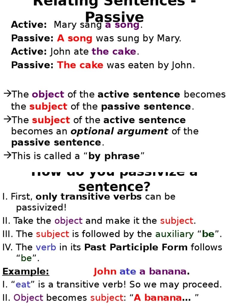 Relating sentences Negativesquestionspassiveandactive 120127114233