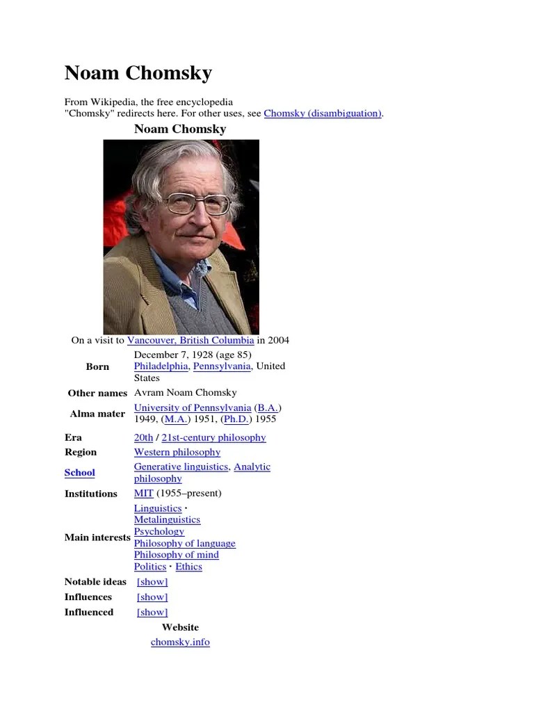 Noam Chomsky Noam Chomsky Language Acquisition