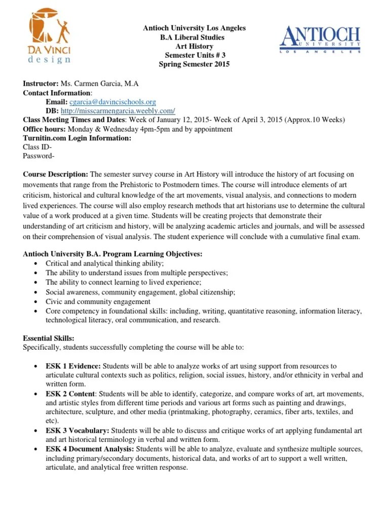 art history syllabus for antioch Impressionism Postmodernism