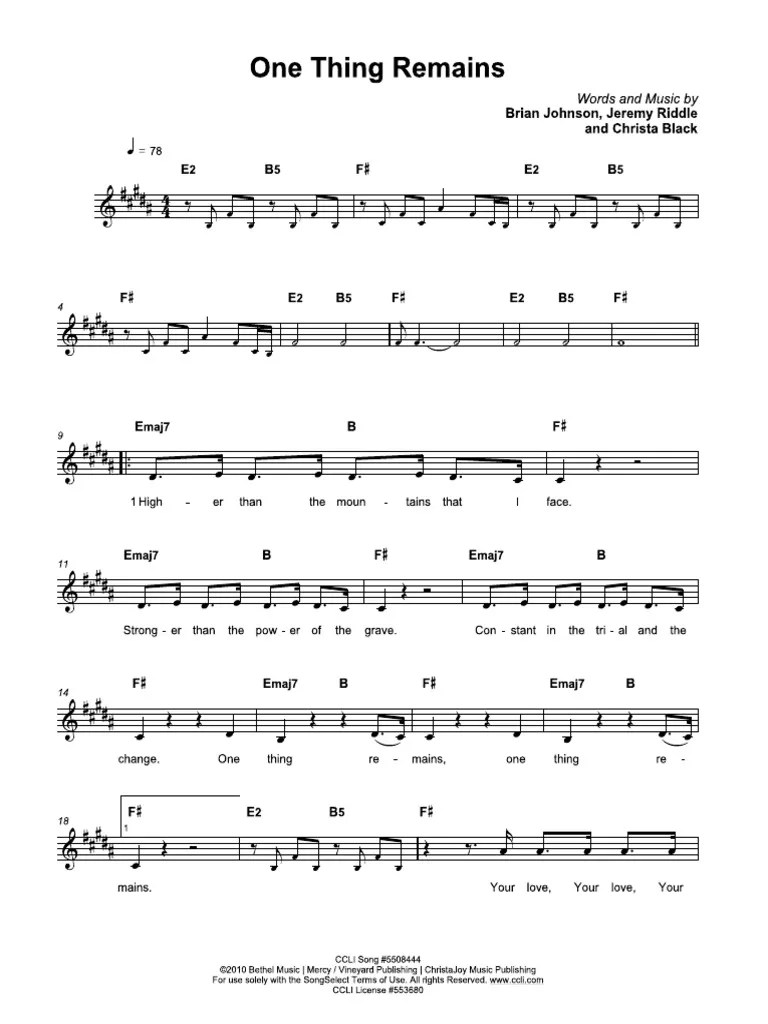 One Thing Remains Lead Sheet