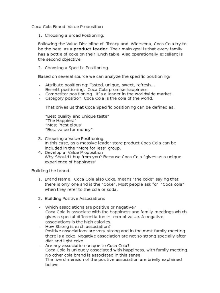 Coca Cola Brand Value Proposition