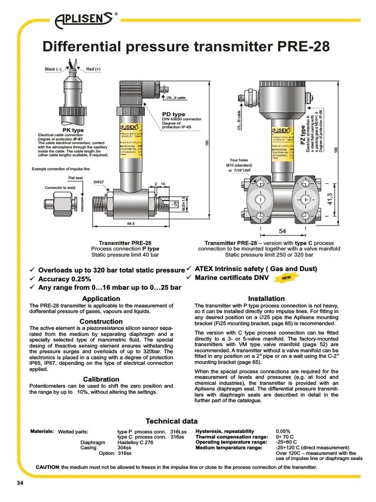 Differential pressure transducer Pressure Measurement Power Supply