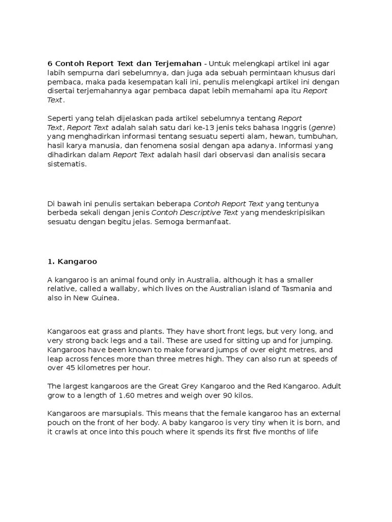 6 Contoh Report Text Dan Terjemahan | PDF