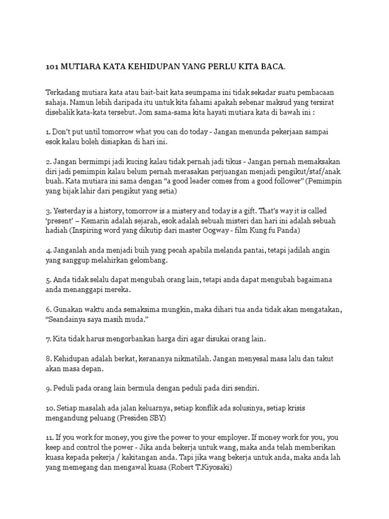 101 Mutiara Kata Kehidupan Yang Perlu Kita Baca | Pdf