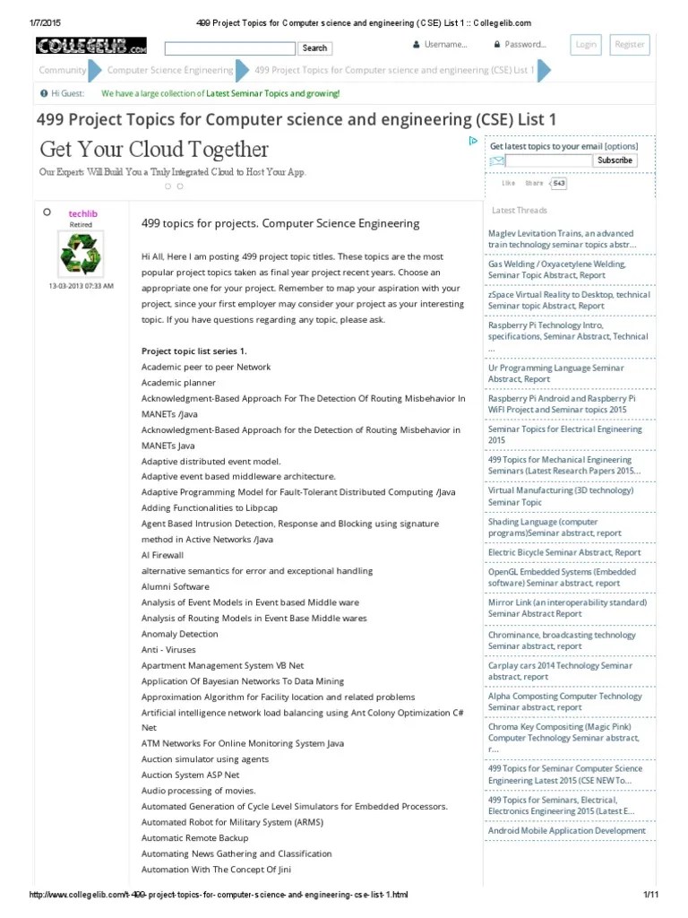 499 Project Topics for Computer Science and Engineering (CSE) List 1