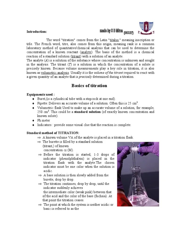 Types of Titration Titration Redox