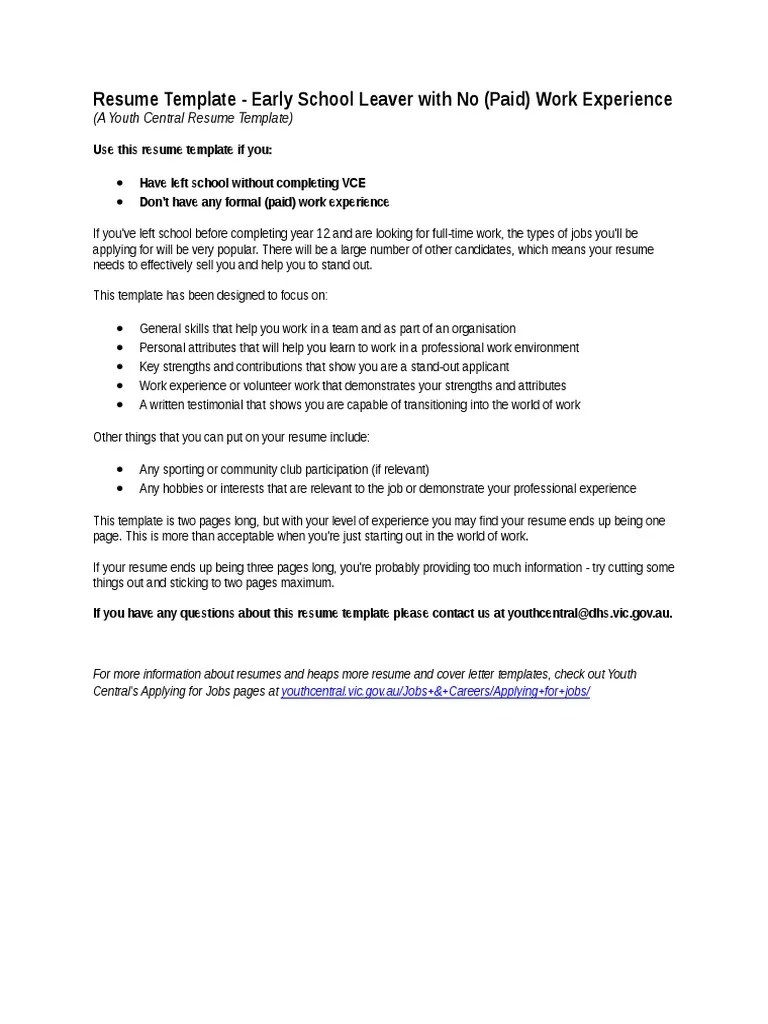 YouthCentral ResumeTemplate SchoolLeaverNoExperience May2014 0 (1