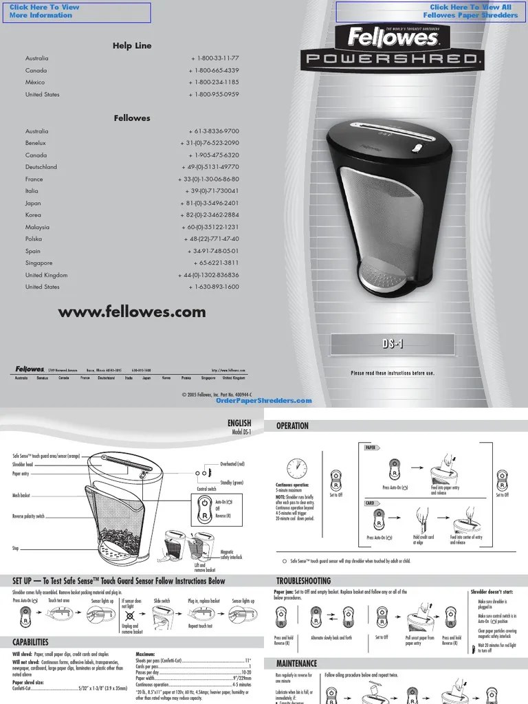 Fellowes Powershred DS-1 Paper Shredder - 3011001 Manual | PDF | Paper