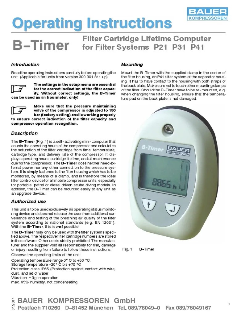 Bauer B Timer Eng Instructions | PDF | Battery (Electricity