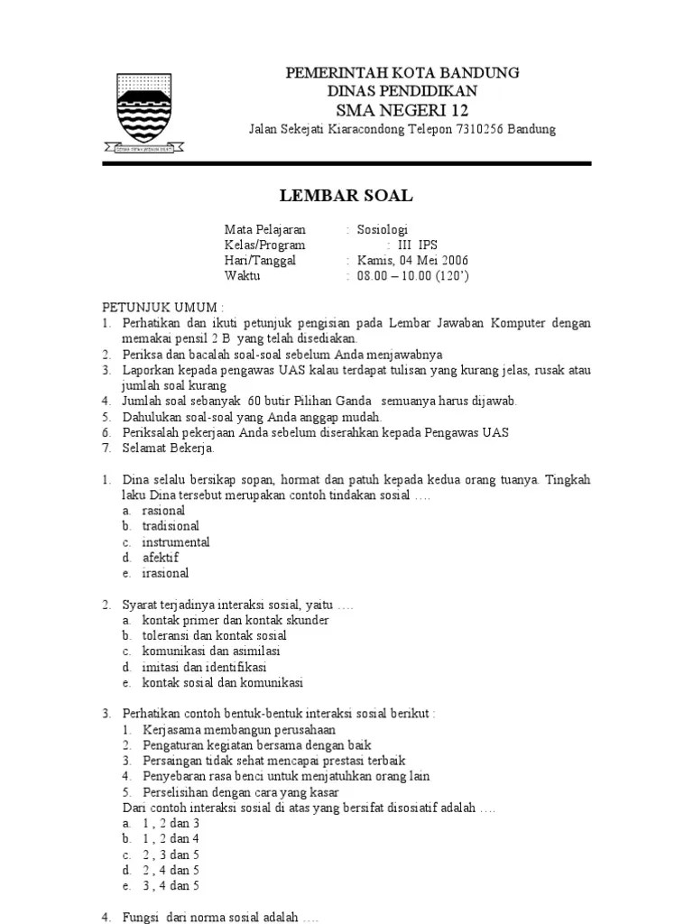 Contoh Soal Sosiologi Kelas 10 Semester 2 Tentang