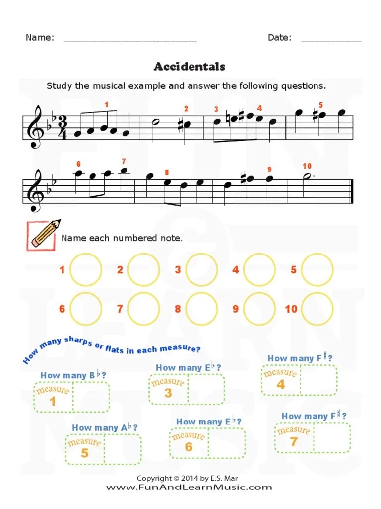 Music Worksheets Accidentals 005 Musical Notation Mathematics