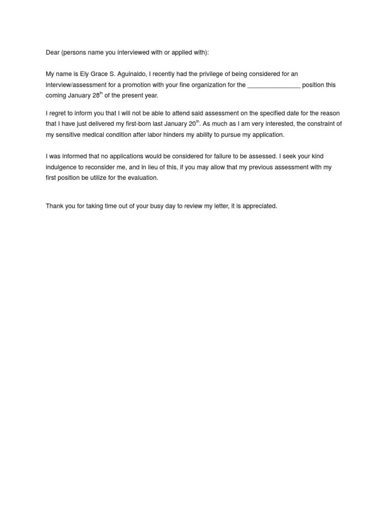 Letter for Reconsideration of Application