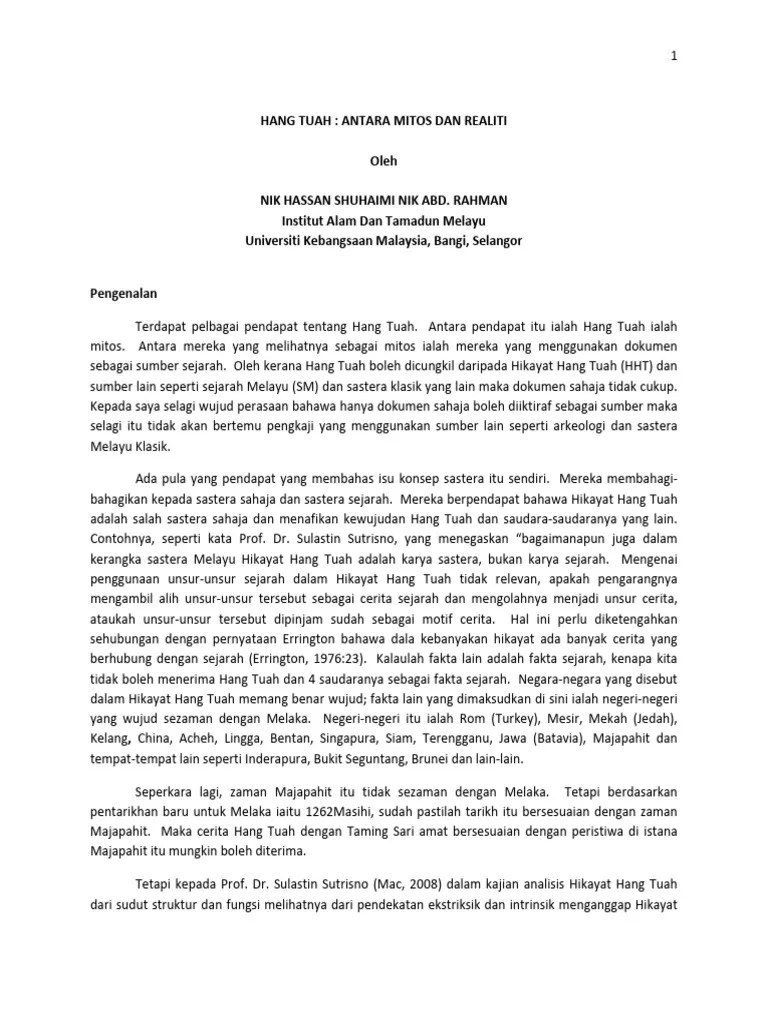 Hikayat Hang Tuah Dan Unsur Intrinsiknya Berbagai Unsur