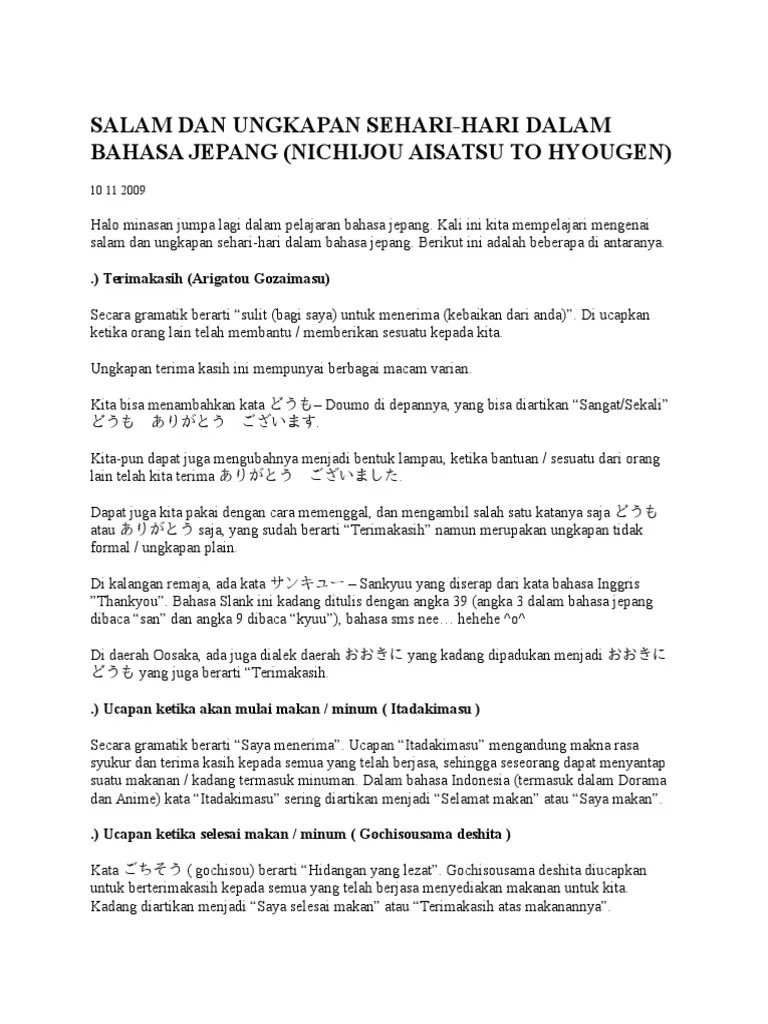 Salam Dan Ungkapan Sehari Dalam Bahasa Jepang