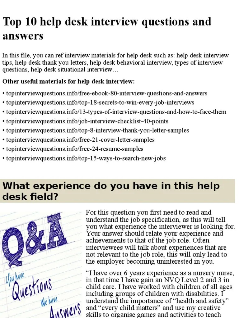 Top 10 Help Desk Interview Questions and Answers PDF Job Interview