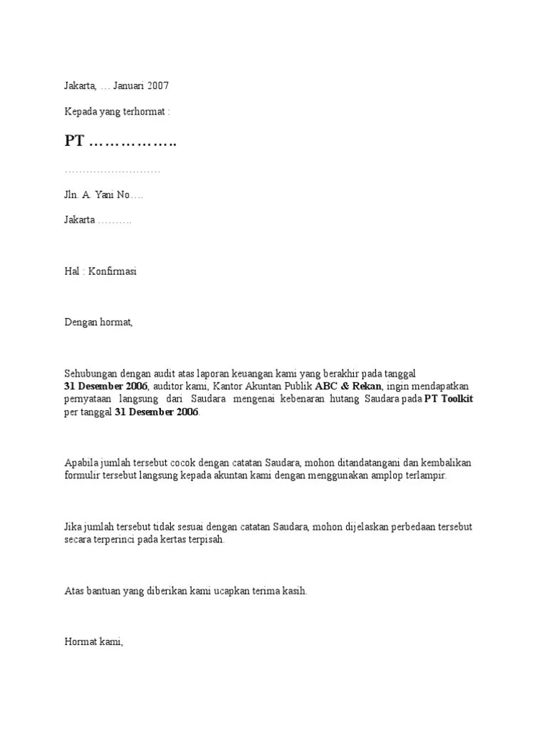 Contoh Surat Konfirmasi Piutang – Lektur Indo