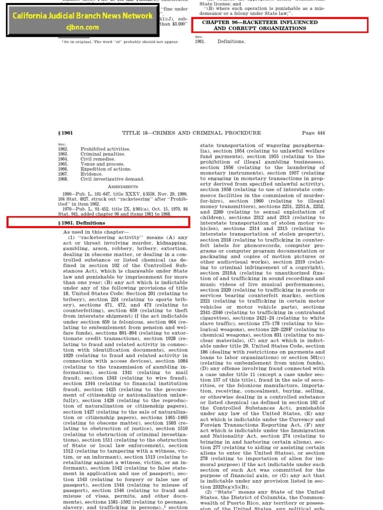 RICO Racketeering 18USC19611968 & Jury Instructions Racketeer