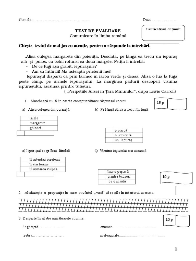 O vizită la cumuleta deschide caseta. Test Clr Clasa A Ii A