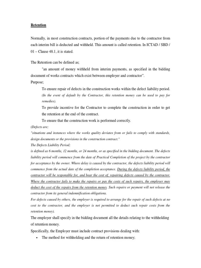 Retention in Construction PDF Construction Bidding Withholding Tax