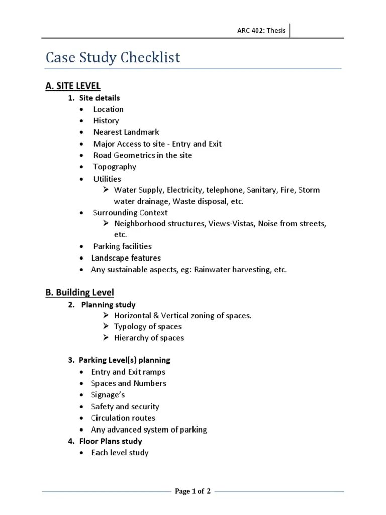 Thesis Case Study Check List Architecture