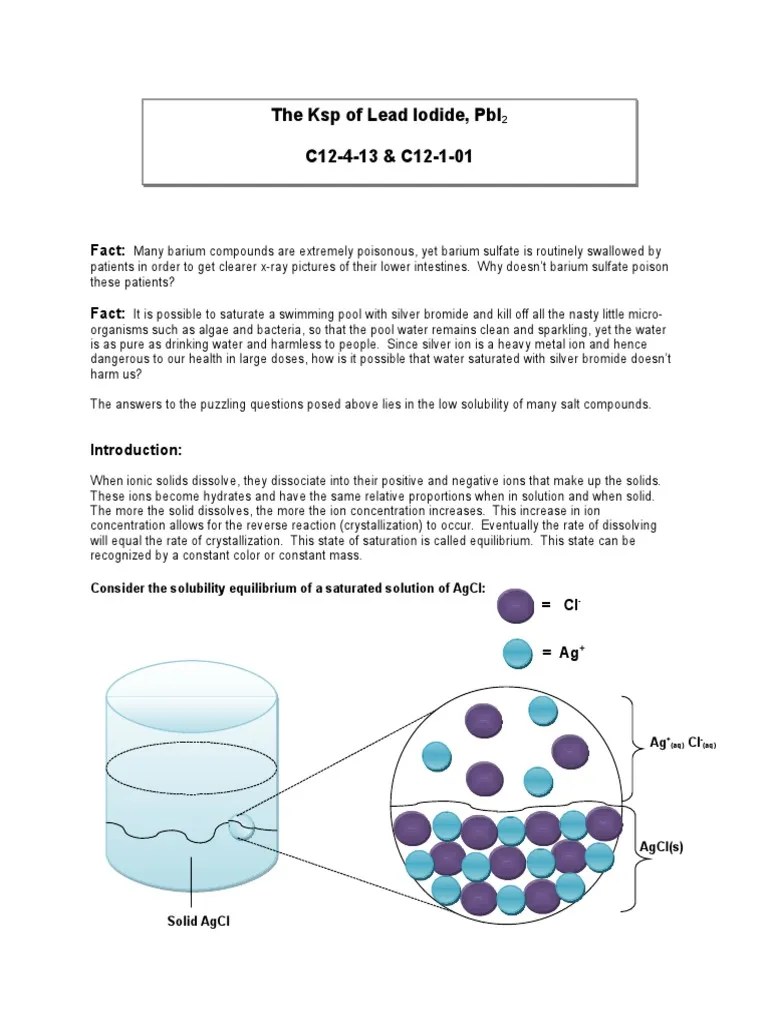 Ksp of Lead Iodide Solubility Physical Sciences