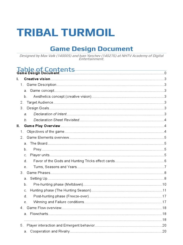 Board Game Design Document Hunting Game Design