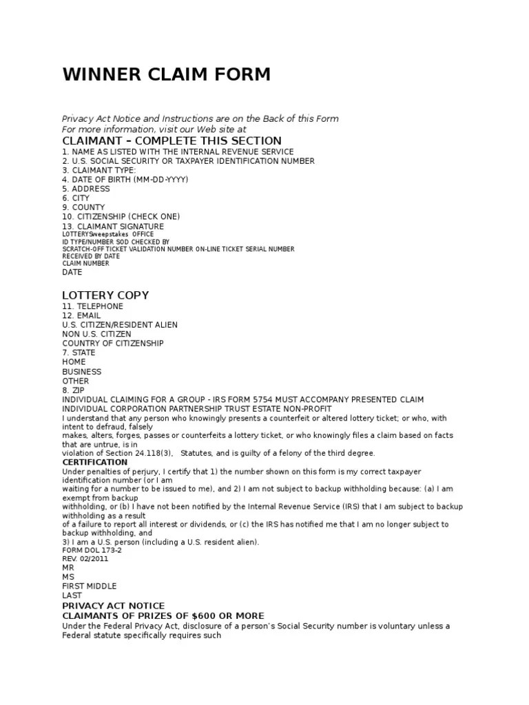Copy of Winner Claim Form Identity Document Withholding Tax