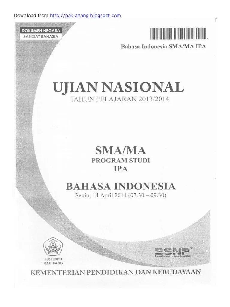 Naskah Soal UN Bahasa Indonesia SMA 2014 Paket 1