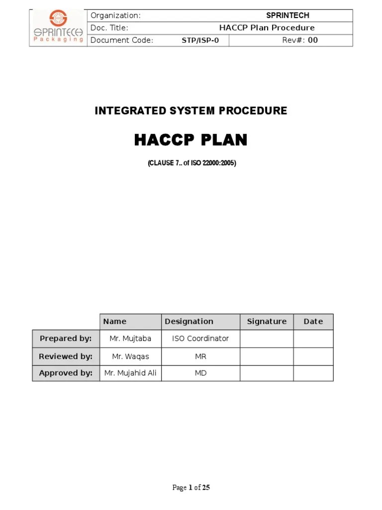 Procedure for HACCP Plan Verification And Validation Hazard