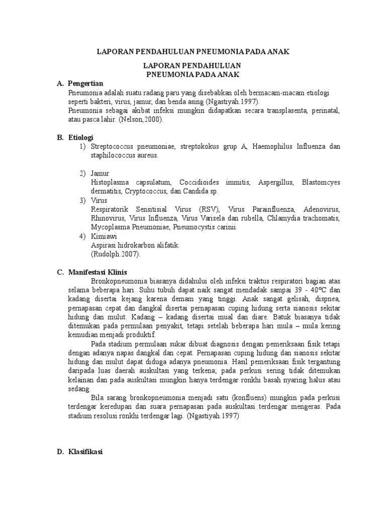 Laporan Pendahuluan Pneumonia Pada Anak PDF
