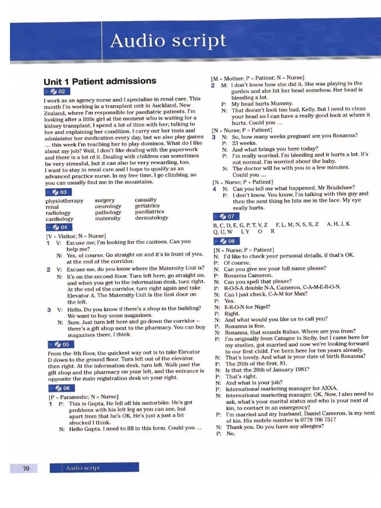 English For Nursing 2 SCRIPT PDF