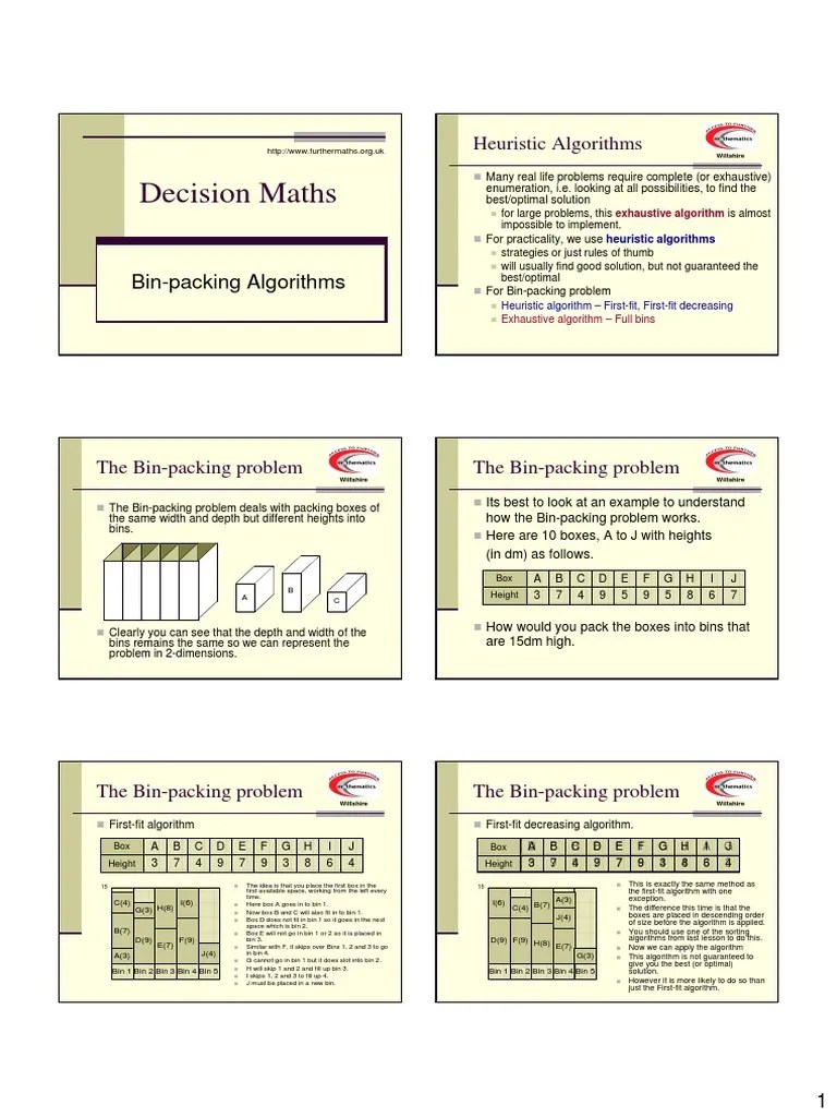 Bin Packing Algorithms PDF Mathematical Concepts Algorithms