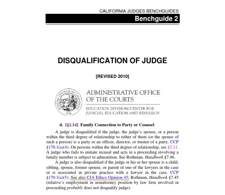 Disqualification of Judge Family Connection to Party or Counsel Citing