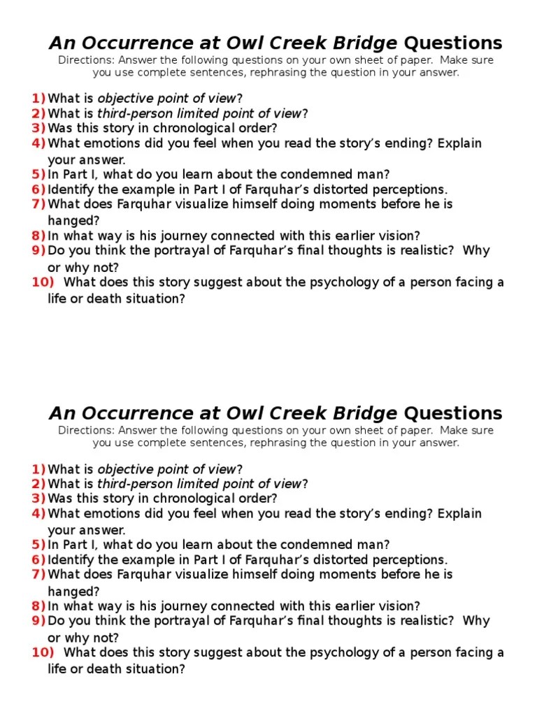 An Occurrence at Owl Creek Bridge Questions Narration
