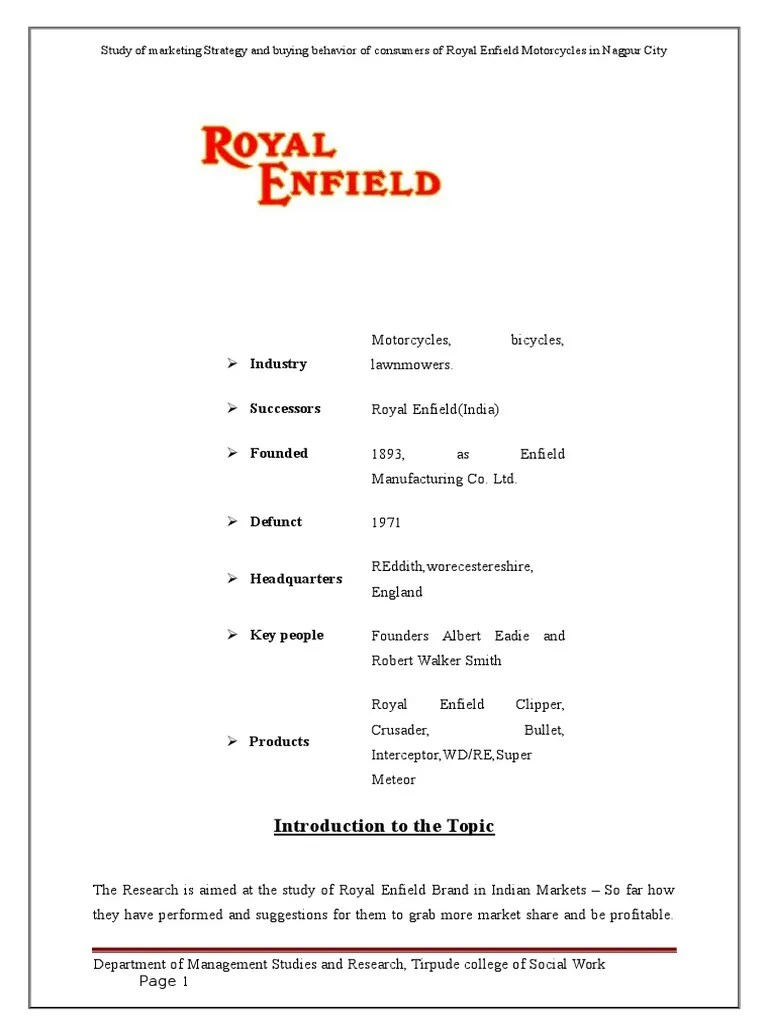 Marketing Strategy Adapted by Royal Enfield PDF Consumer Behaviour Business