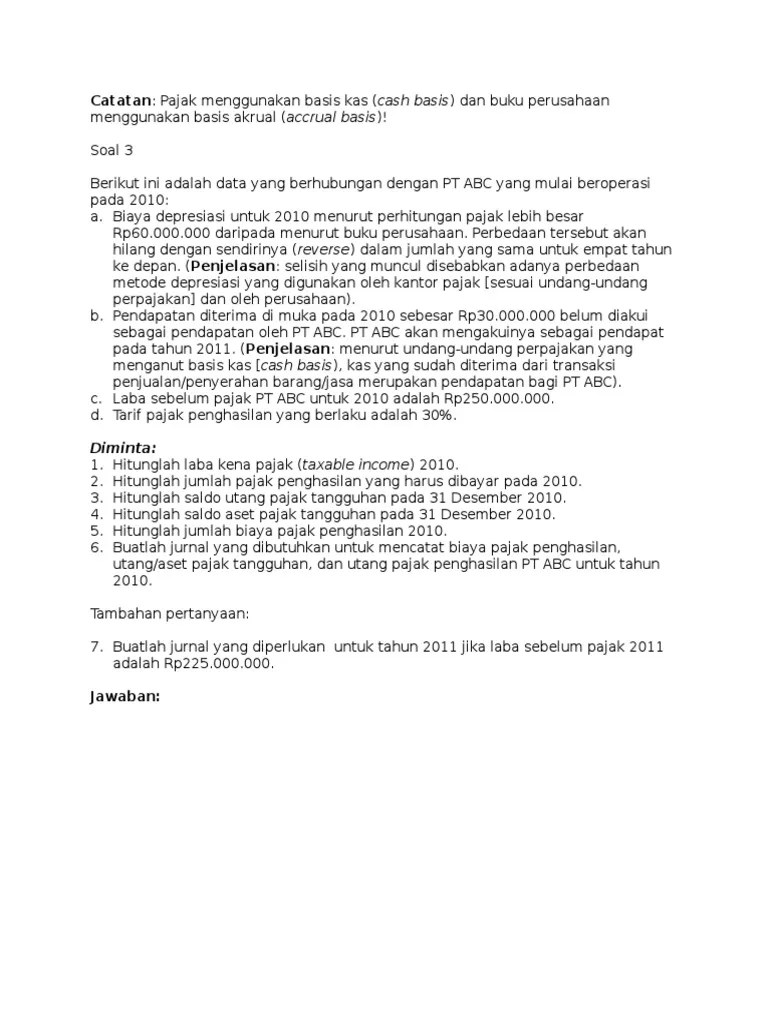 Soal Dan Jawaban Akuntansi Pajak Penghasilan | PDF