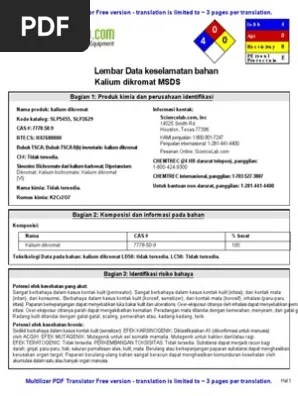 Msds Kalium Dikromat | PDF | Toksisitas | Kromium