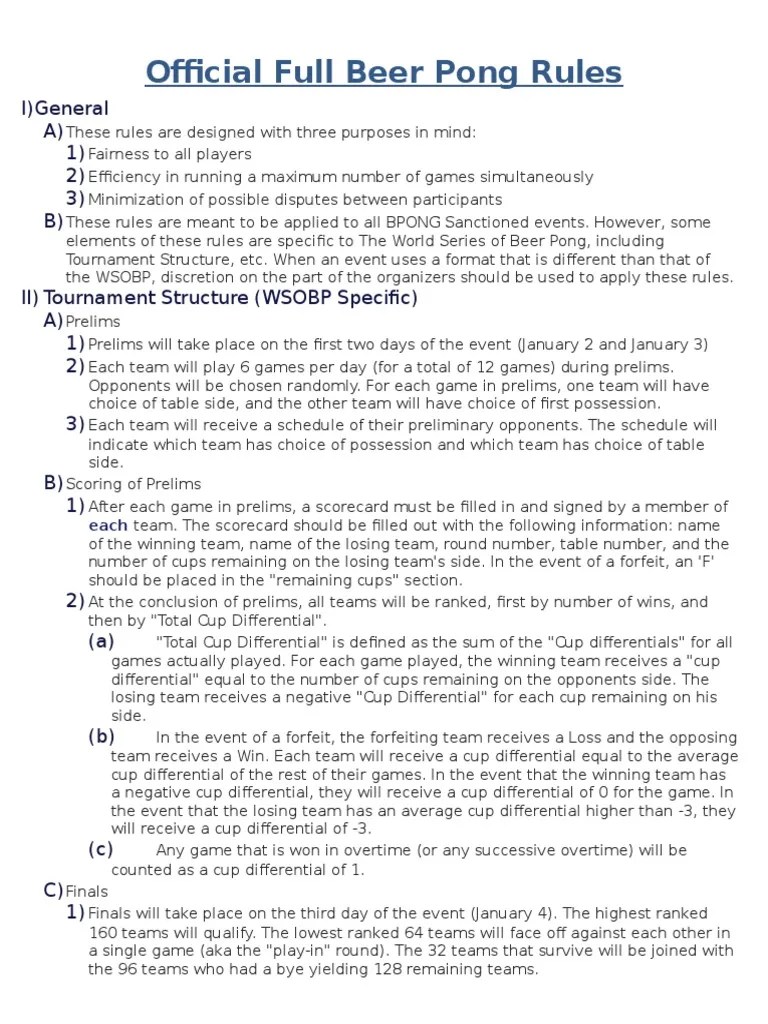 Beer Pong Official Rules Referee Gaming