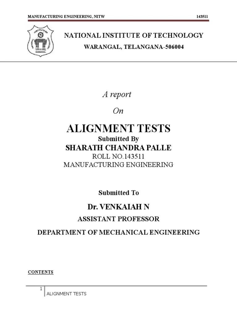 Alignment Test Report Machines Machine Tool