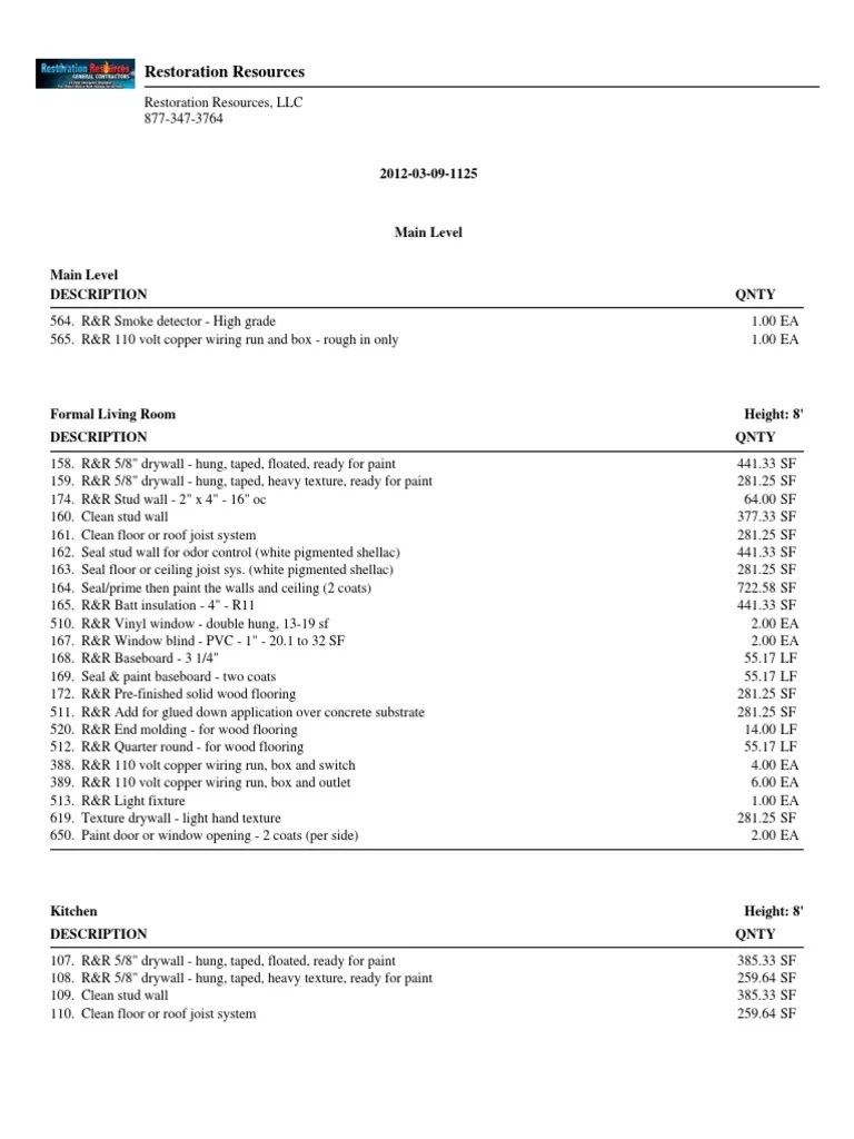 Xactimate Example Estimate Framing (Construction) Drywall