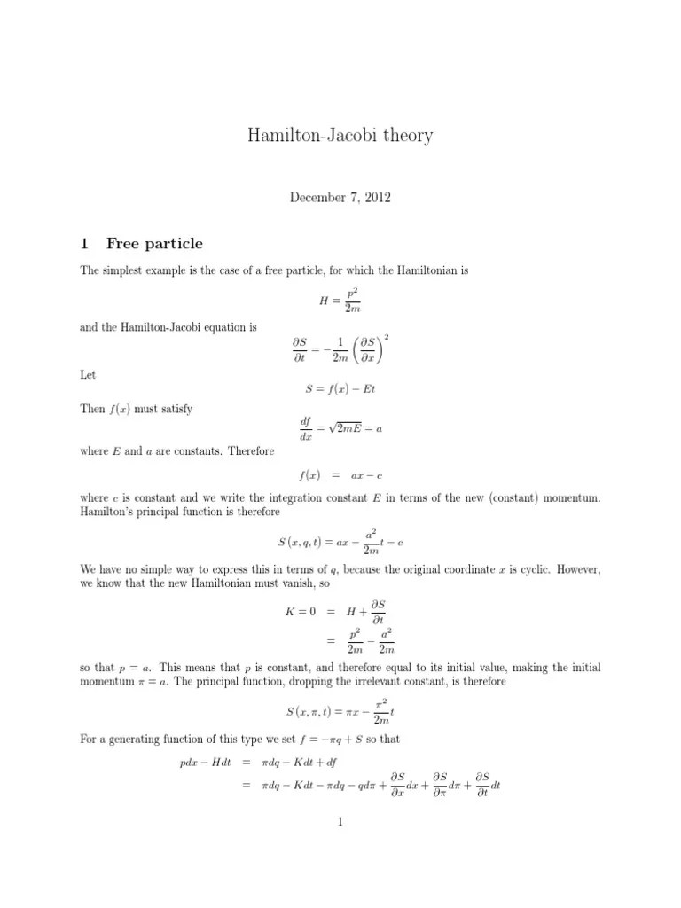 The Hamilton Jacobi equation Hamiltonian Mechanics Applied Mathematics