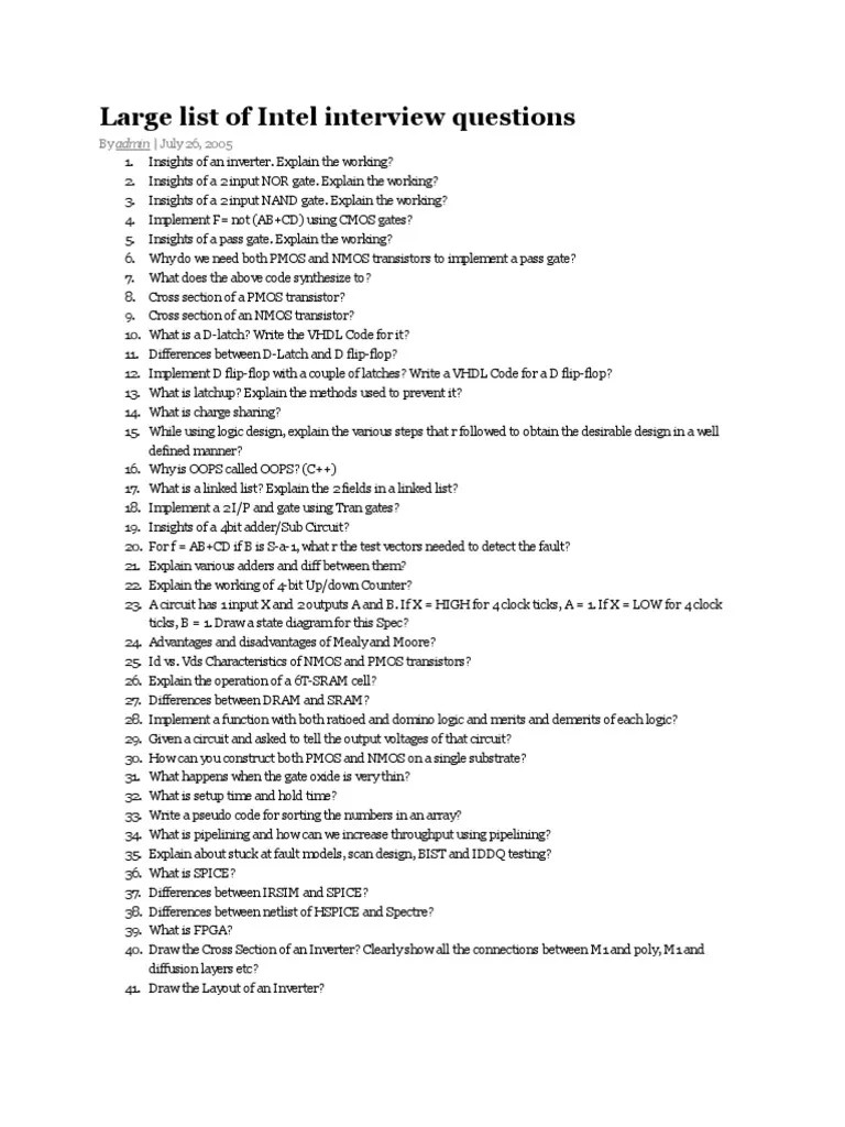Intel Interview Questions Cmos Computer Engineering Free 30day
