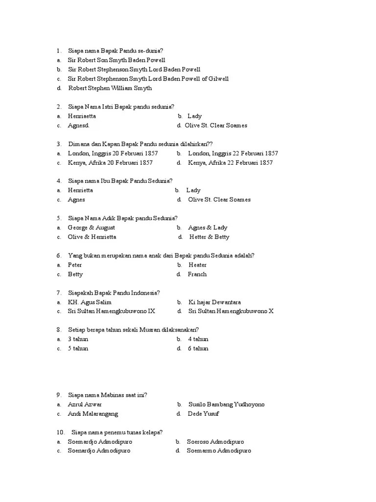 Soal Pramuka Penegak Pilihan Ganda Dan Jawabannya Guru Paud