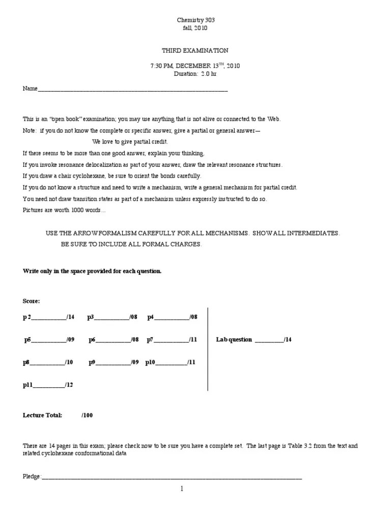 303 10 3rd Exam.pdf Hydrogen Organic Chemistry