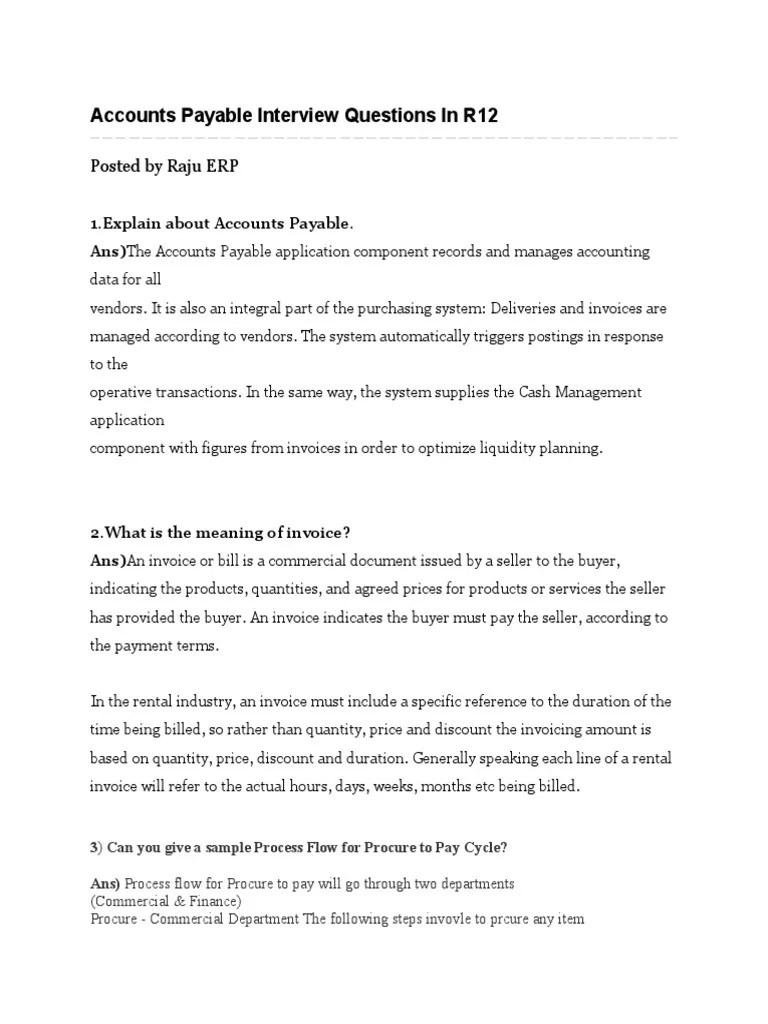 Accounts Payable Interview Questions in R12 Accounts Payable Invoice